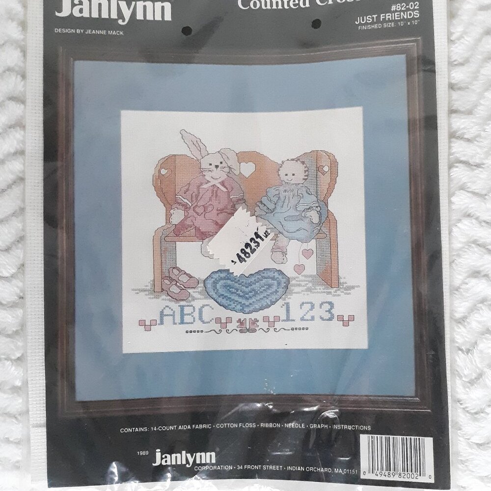 1989 Janlynn Just Friends Counted Cross Stitch Kit ABC's 123's New In Package